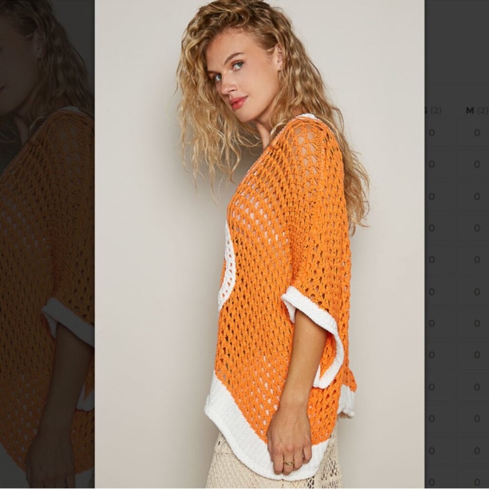 POL Dreamsicle Open Weave Crochet Peace Sign Sweater Size Small - Picture 3 of 14